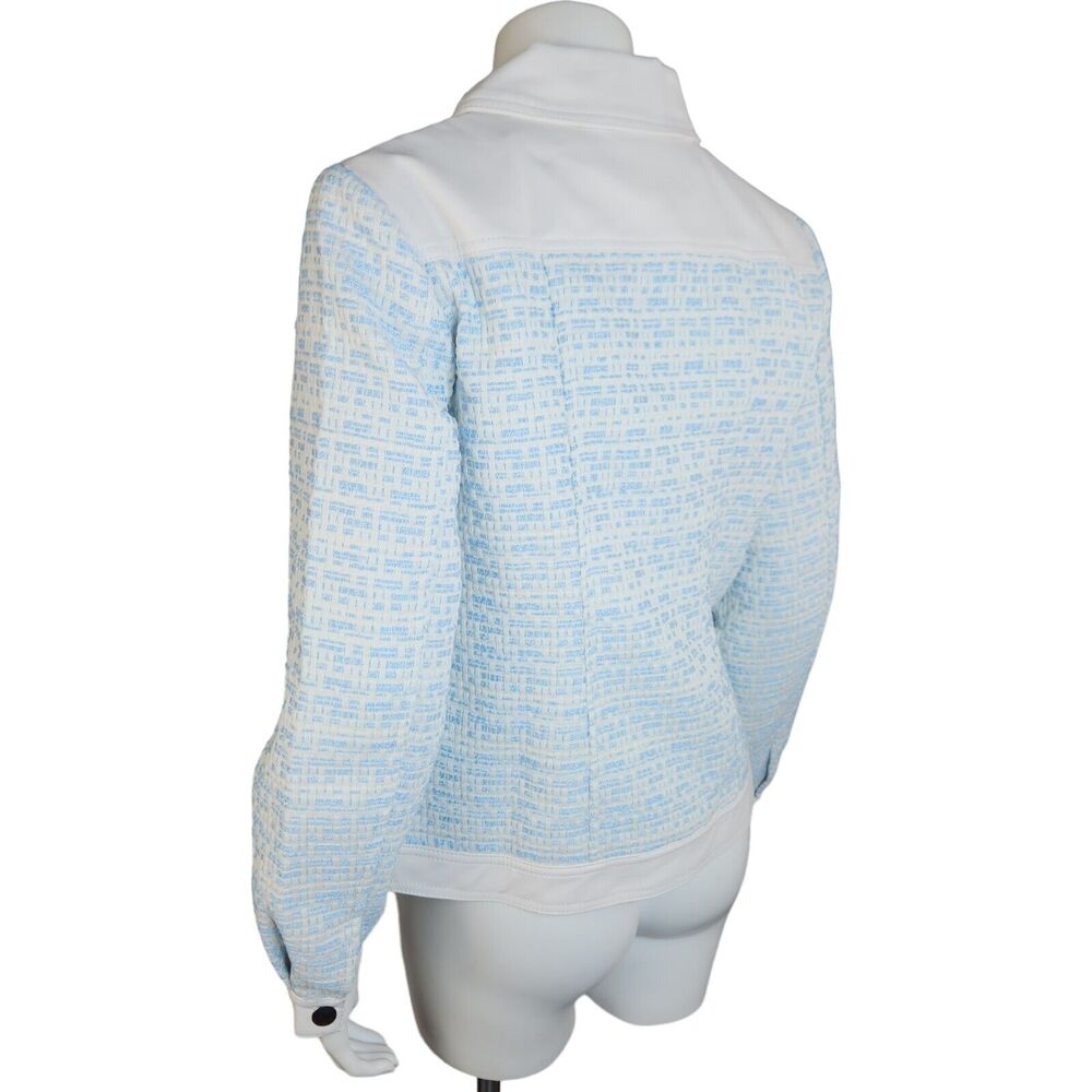Dennis Basso Mixed Media Faux Leather and Tweed Jacket Light Blue Size 2‎ - Picture 8 of 16